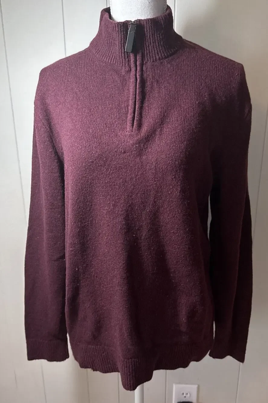 Banana Republic Men's Maroon Knit Solid Mock Neck 1/4 Zip Pullover Sweater M AA3
